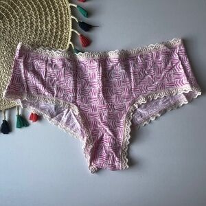 Victoria's Secret Lace Trim Cotton Lace-Waist Cheeky Panty Pink Waves S NEW